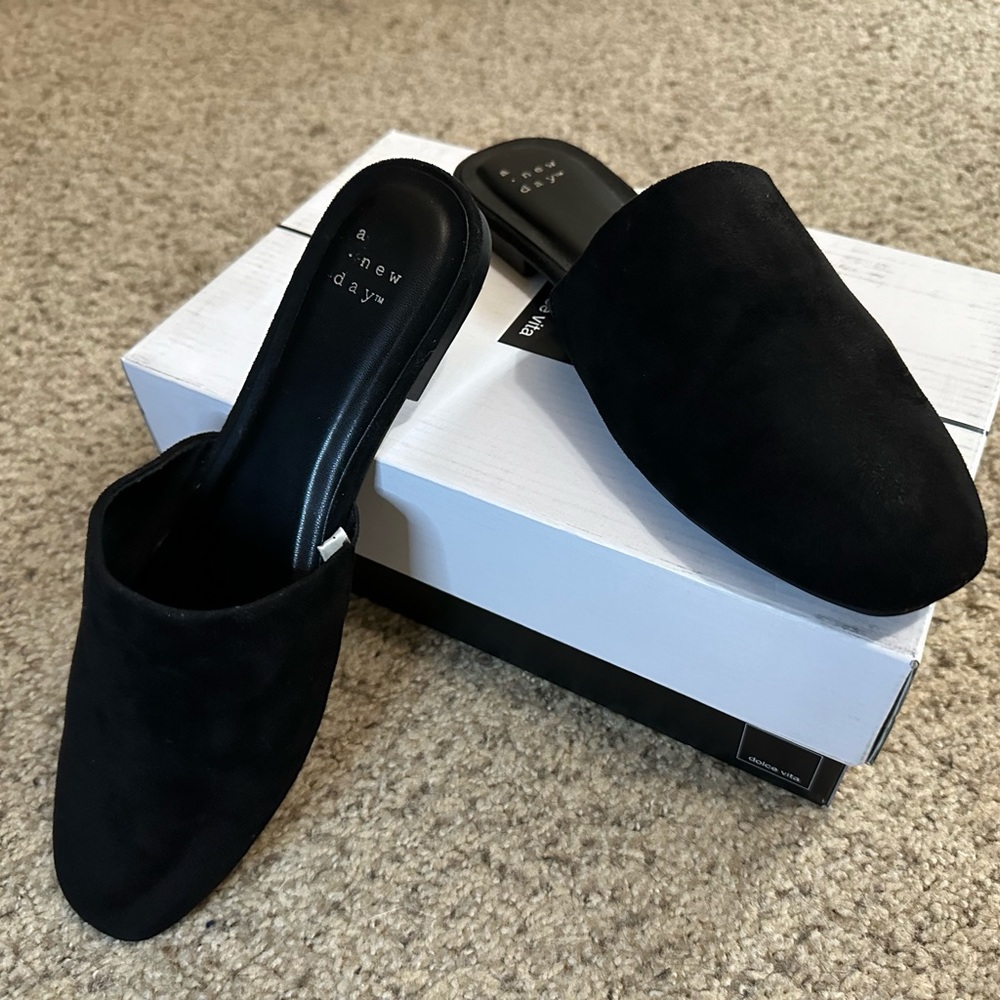 Black Suede Slides from A New Day